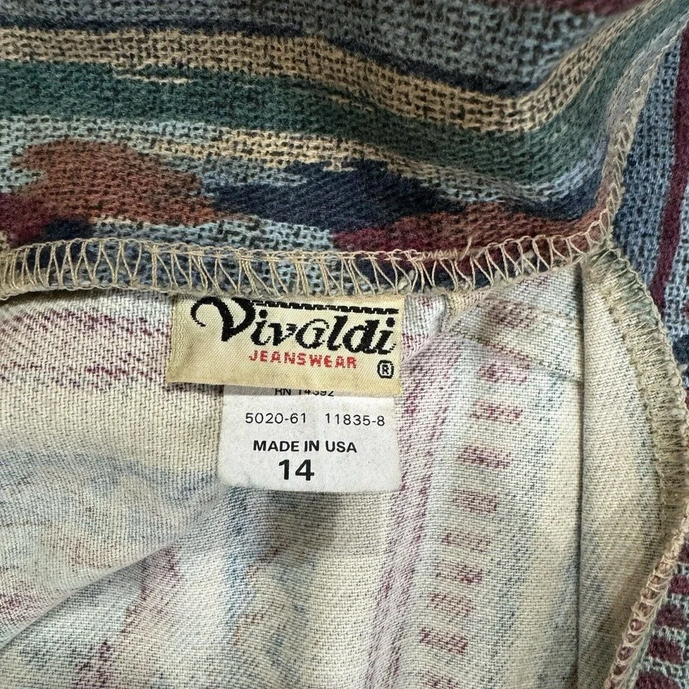 Vintage Vivaldi Jean Skirt Women's 14 Aztec Southwestern Floral Multicolor Denim